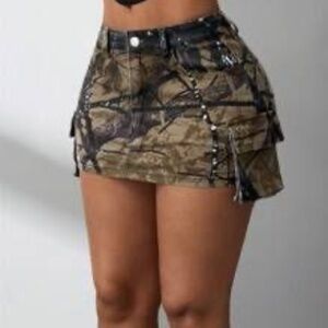 American Camouflage Casual A-Line Mini Denim Skirt,